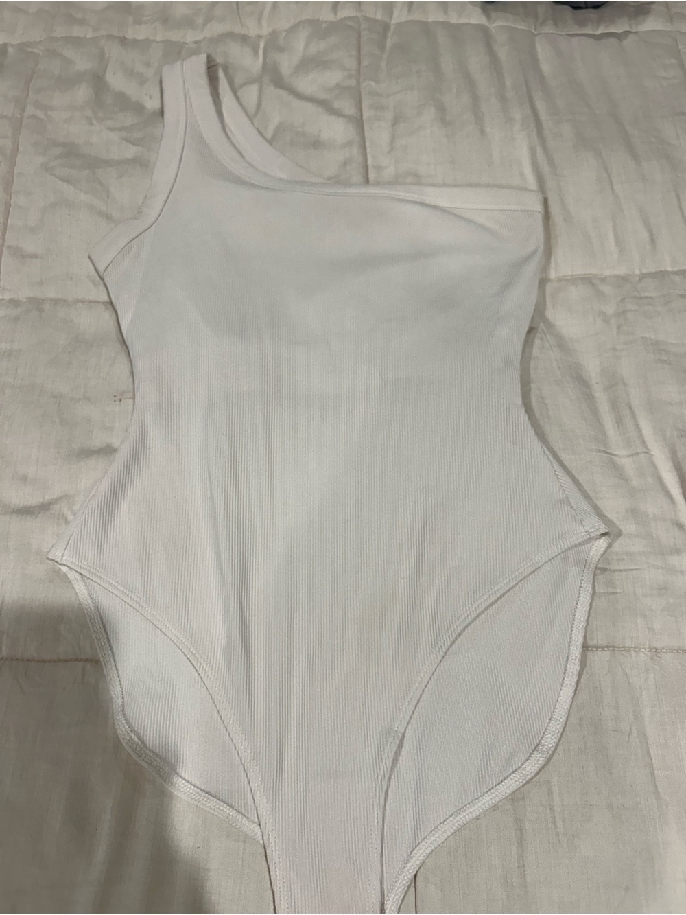 One-Shoulder White Ribbed Bodysuit